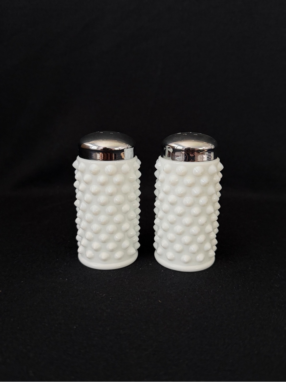 3” Salt & Pepper Shakers - Fenton Hobnail Milk Glass